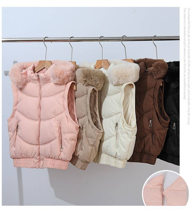 Chaqueta acolchada con ribete de piel sintética y mangas desmontables para mujer, abrigo corto de invierno con capucha, abrigo acolchado y cálido para tallas pequeñas y ajustadas._voghion.com