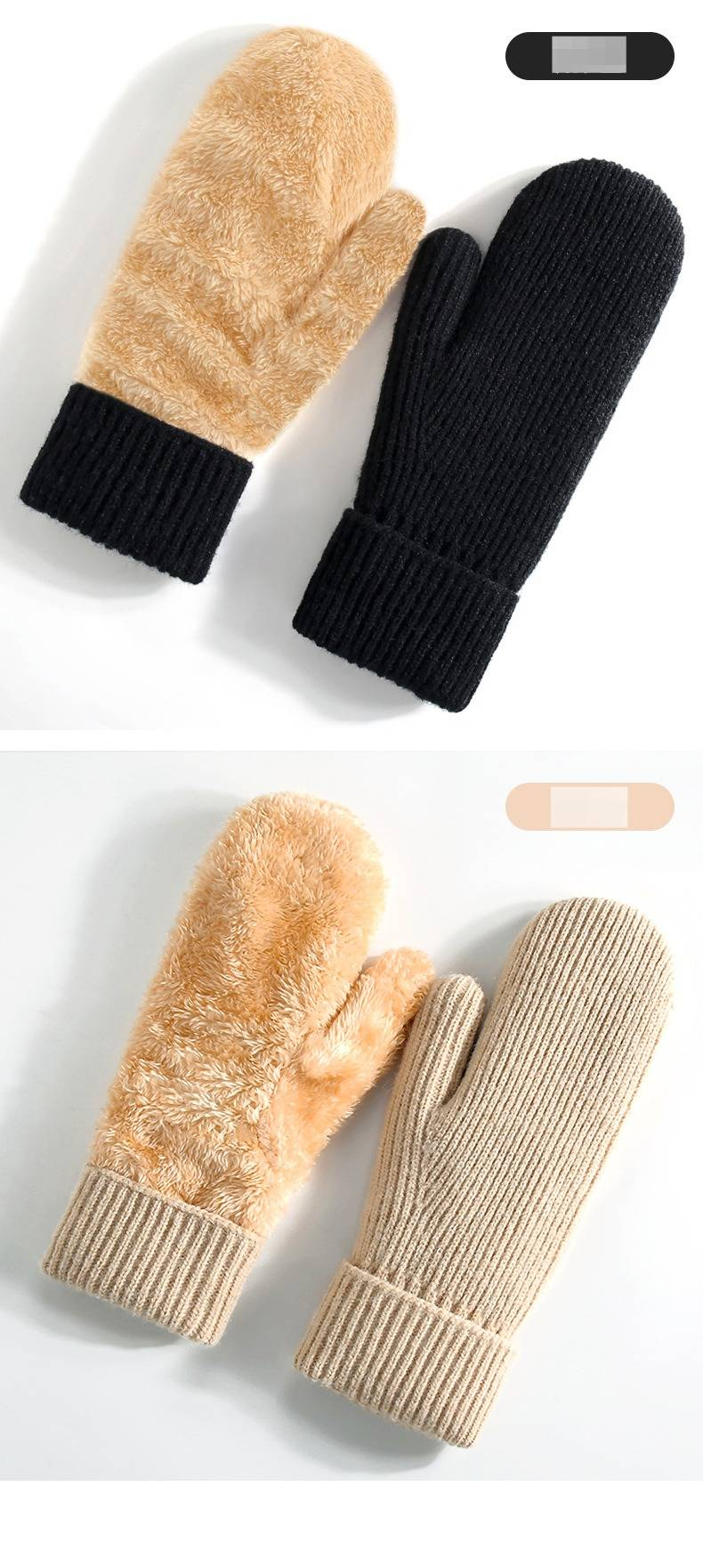 Women's Plush And Thickened Knitted Gloves Double Layer Warm Ski Gloves Outdoor Cycling Mittens_voghion.com