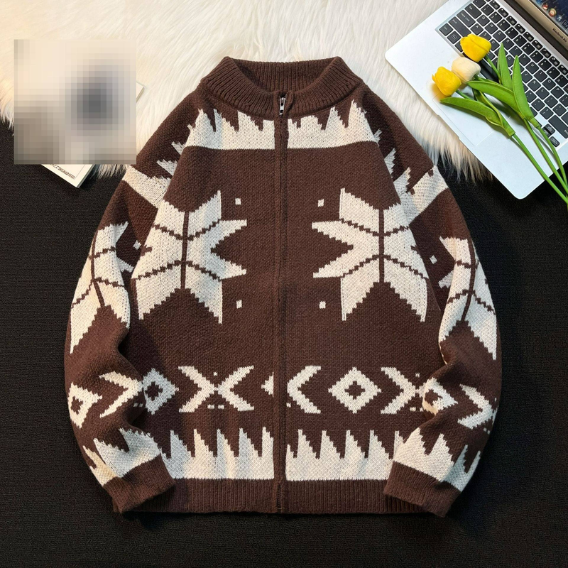 High End Jacquard Zipper Sweater For Men And Women Simple Winter Trend Knitted Sweater With Cardigan Jacket_voghion.com