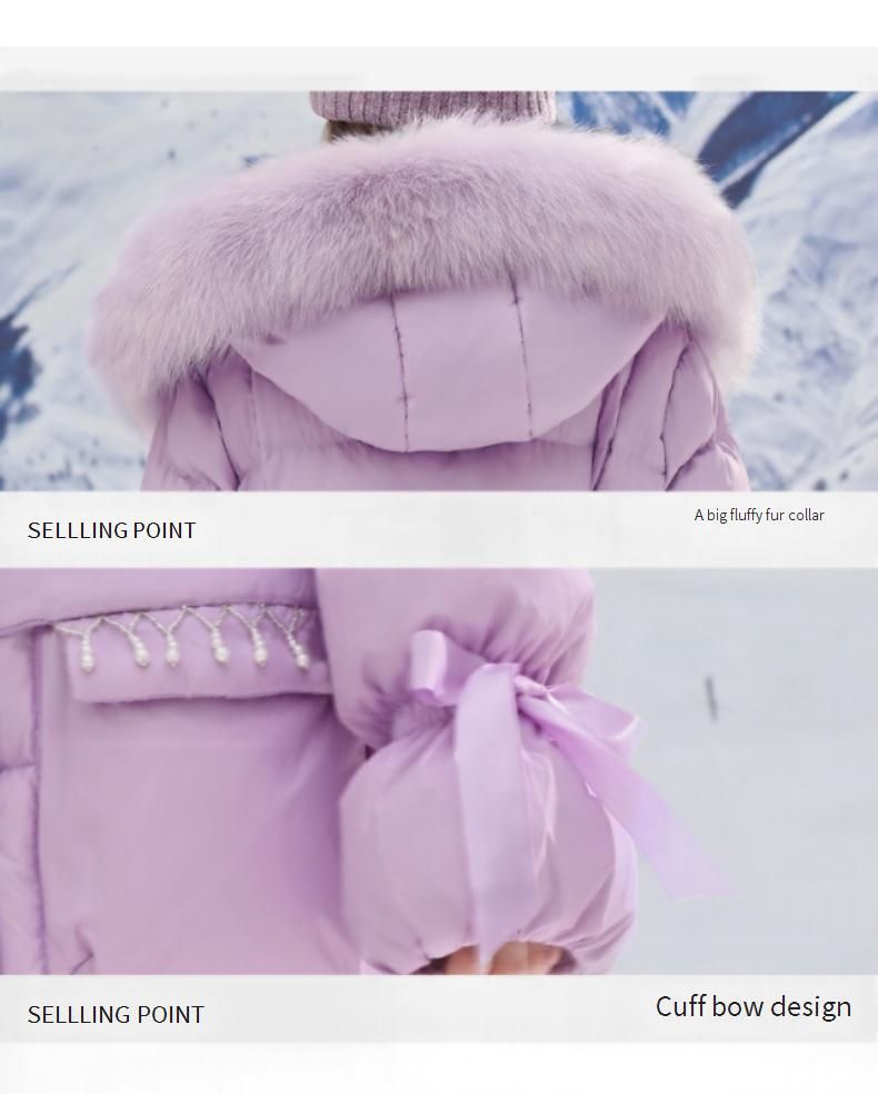 Girls' Winter Coat With Faux Fur Hood – Princess-Style Puffer Jacket (Black/Purple) – Warm Polyester Fill, Soft & Stylish (8-14 Years)_voghion.com