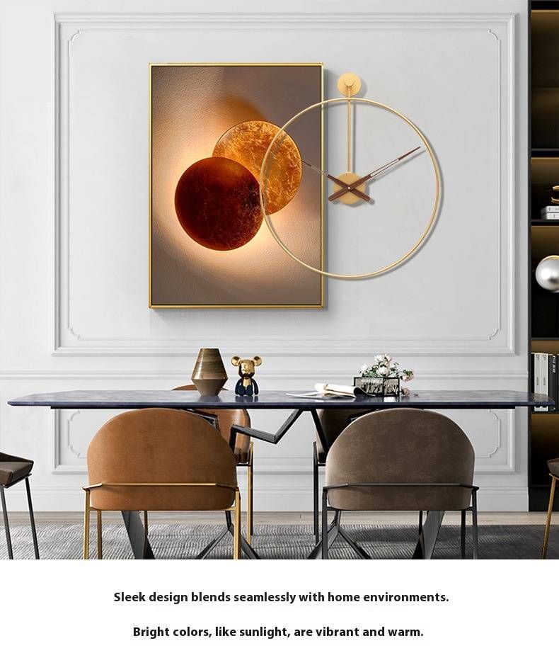 Modern Crystal Glass Wall Art & Silent Clock Set – Minimalist Metal Frame Entryway Decor (Multiple Sizes, HD Print, Battery-Powered)_voghion.com