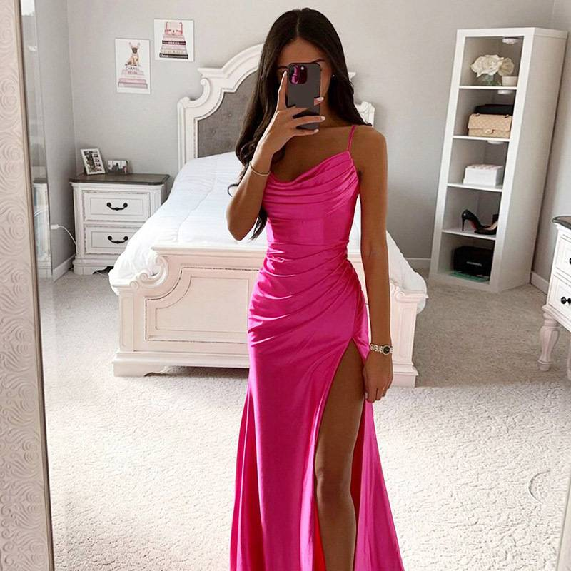 Women's Clothing Elegant Satin Wrap Dress With Corset Bustier & High Slit - Bodycon Midi Dress For Women, Stretch Polyester Formal Gown (S-3XL)_voghion.com