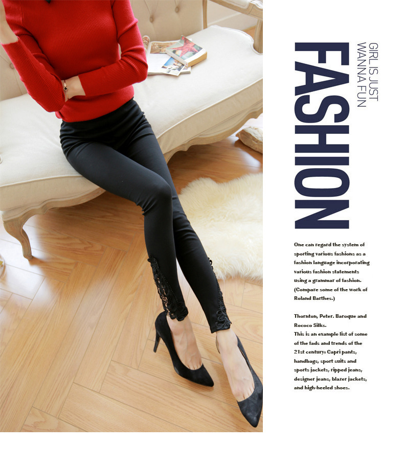 Leggings en coton à neuf points pour femmes, nouvelle collection d'automne, triangle de cheville en dentelle, couture au crochet_voghion.com