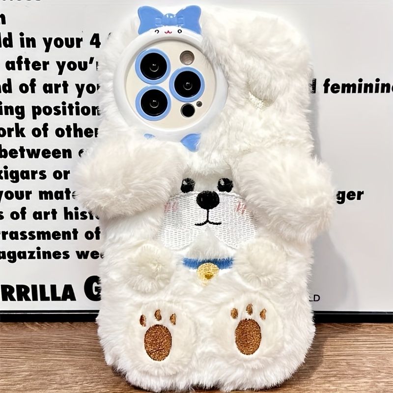 White Plush Dog Phone Case For 15 Pro Max/15 Pro/15/15/15Plus/14 Pro Max/14 Pro/14Plus/14/13 Pro Max/13 Pro/13/12 Pro Max/12 Pro/12/12/11Pro Max/11_voghion.com