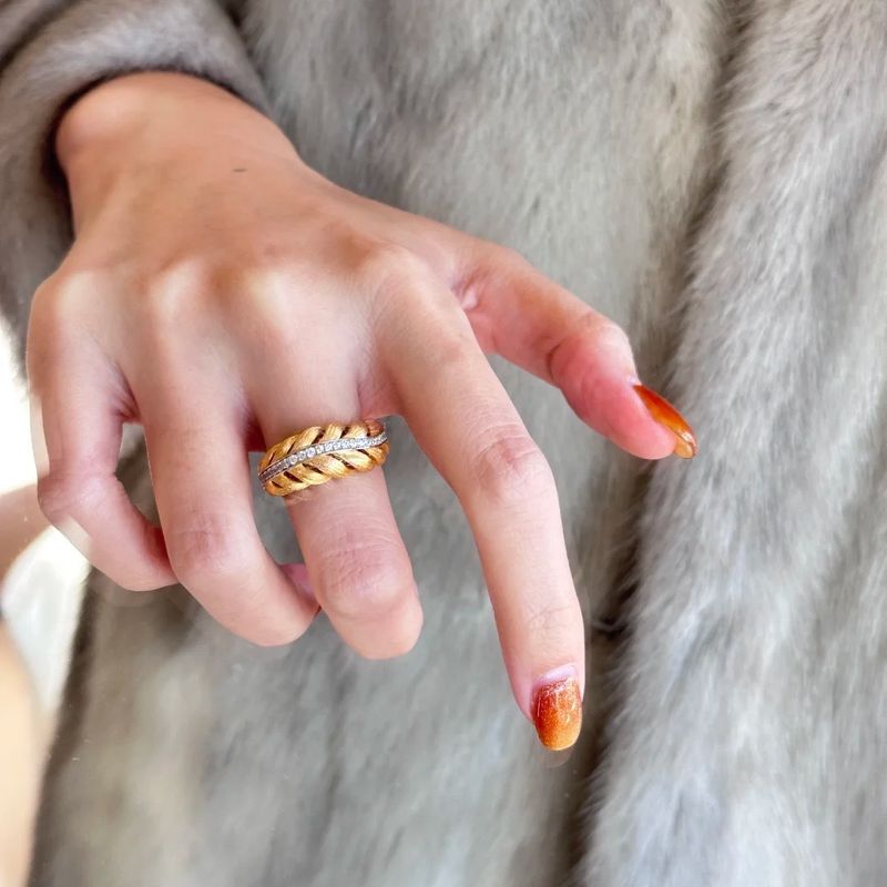 Niche Light Luxury Three-Dimensional Design Vintage Brushed Horn Bag Italian Inlaid Diamond Woven Feather Ring_voghion.com
