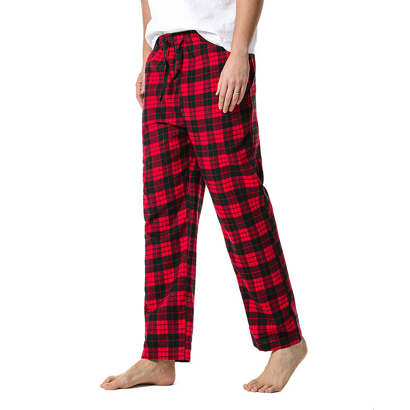 Men's Flannel Pajama Pants Casual Long Pants Cotton Plaid Straight Pants with Side Pockets Homewear_voghion.com