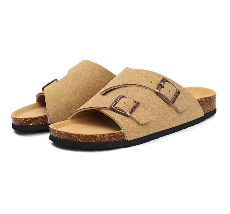 SHLIANG New Summer Men's Soft Wooden Slippers Couple Sandals Beach Shoes Outer Wear Leather Cross-Border Water Sandals Y0574_voghion.com