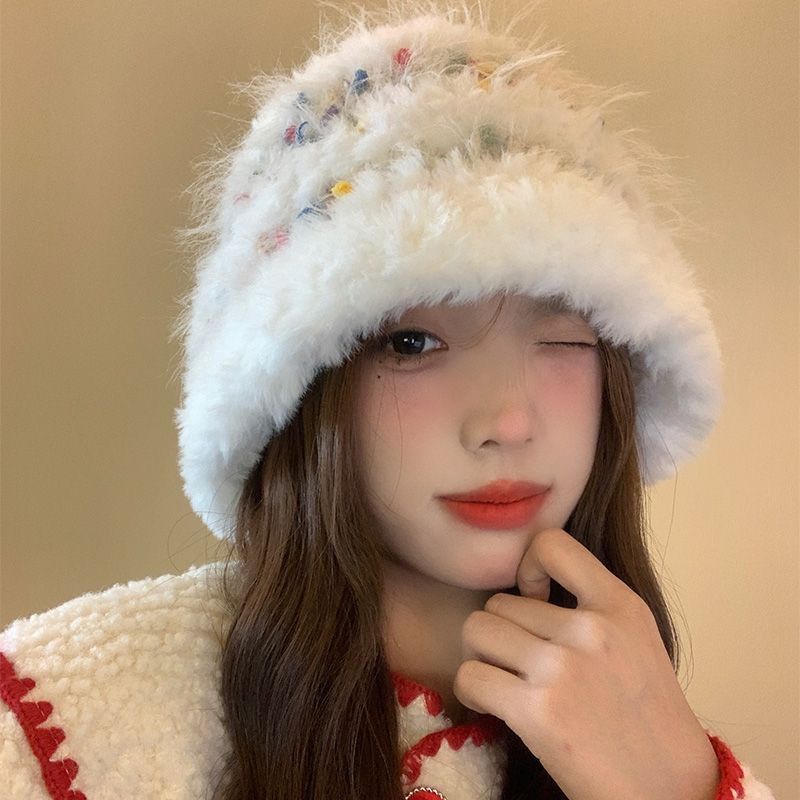 Bunte, kuschelweiche Fischermütze aus Plüsch für Damen im Herbst und Winter, kleine und vielseitige Wollmütze für großen Kopfumfang,_voghion.com