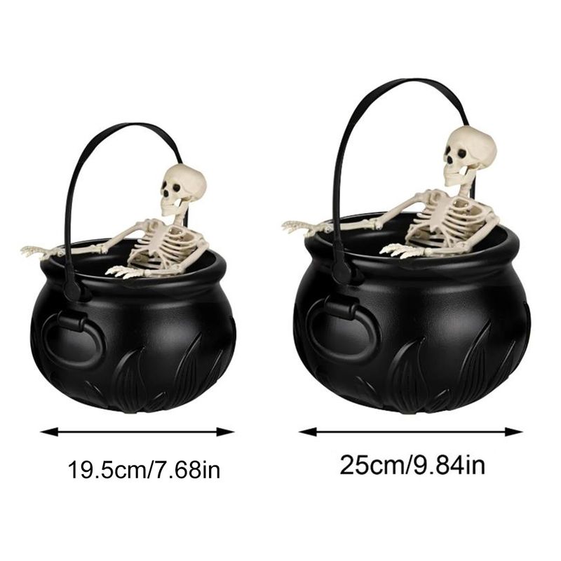 Griezelige heksenketel met mistmaker en drijvende fles, plastic ketel en skelet, Halloweendecoratie, ketel en horror-rekwisieten_voghion.com