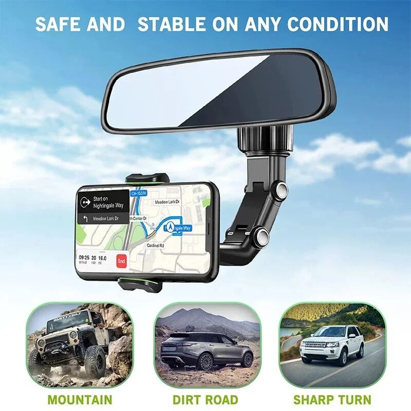 360° Rotatable Car Phone Holder Mount Stand Rearview Rear View Mirror For Iphone_voghion.com