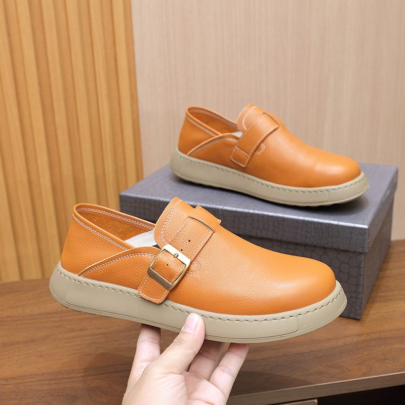 2025 New Men's Sole Genuine Leather Loafers Korean Style Breathable Trendy Slip-On Soft Panel Shoes For Men_voghion.com