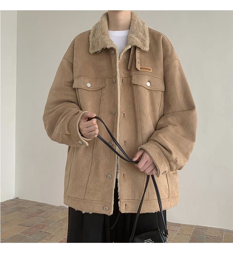 Giacca da motociclista in stile americano, in pelle di pecora integrata, in lana di agnello, per uomo, foderata in pile invernale, in pelle scamosciata spessa e cotone._voghion.com