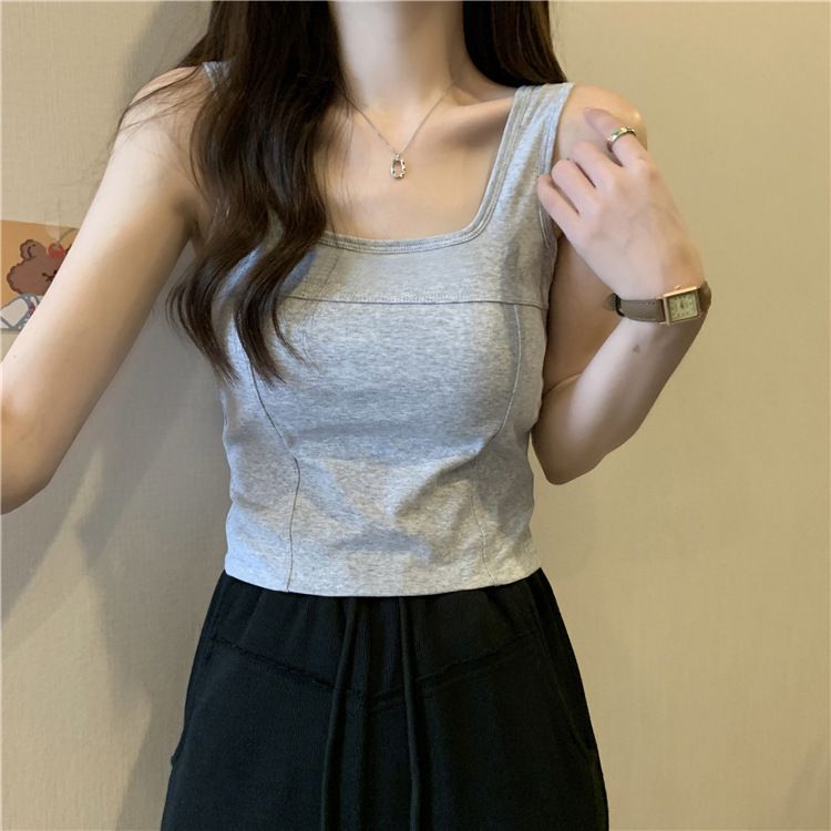 Camisole une pièce à col carré et dos nu, style célébrité Internet, coupe fixe, vêtements d'extérieur en coton, sport_voghion.com