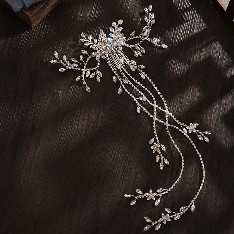 Νυφικό κόσμημα Κρυστάλλινο ένθετο χτένα με μακριές χτένα Αξεσουάρ για τα μαλλιά με στρας με πλέξη Αξεσουάρ για πέπλο κοσμήματα γάμου_voghion.com