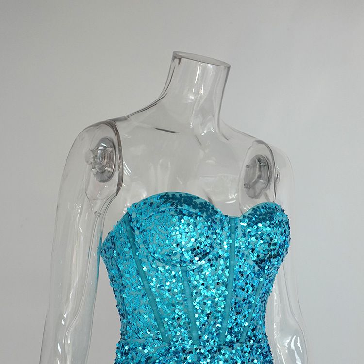 Frühlingsneues sexy glitzerndes trägerloses Korsett-Bodycon-Kleid – Satin-Minikleid mit hoher Taille für Frauen_voghion.com