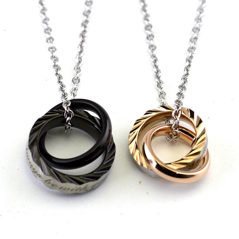 Collana di coppia in titanio con ciondolo in acciaio inossidabile, anello ondulato a doppio cerchio, design di nicchia per gioielli da uomo_voghion.com