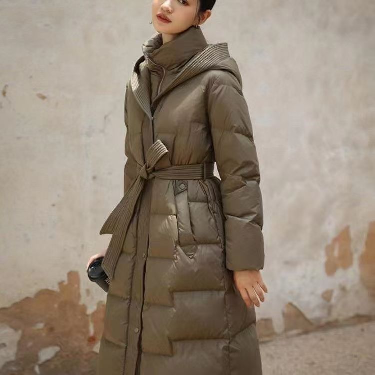 Damenbekleidung Lange Wintermäntel Jacke Wintermäntel Overknee Verdickter Gürtel Mit Kapuze Modische Winterjacke_voghion.com