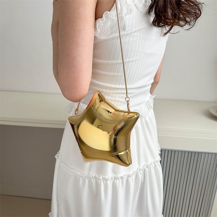 Acrylic shiny five pointed star box, mini change key, lipstick, party hand, crossbody_voghion.com