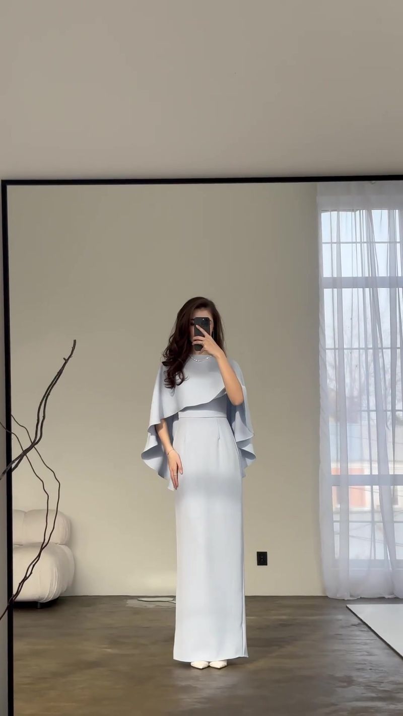 Abbigliamento da donna Nuovo abito a maniche lunghe con scialle in raso tinta unita e vita alta_voghion.com