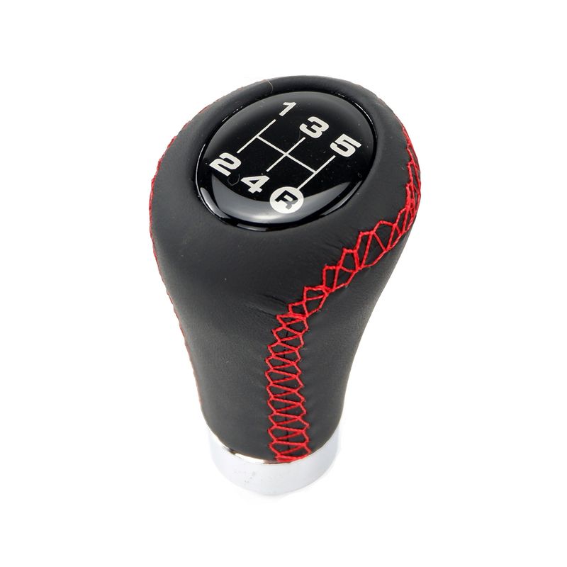 Universal Car Shift Knob Gear Stick + Boot Set 5 / 6 Speed Manual Shifter Lever Black Red e PU Leather_voghion.com