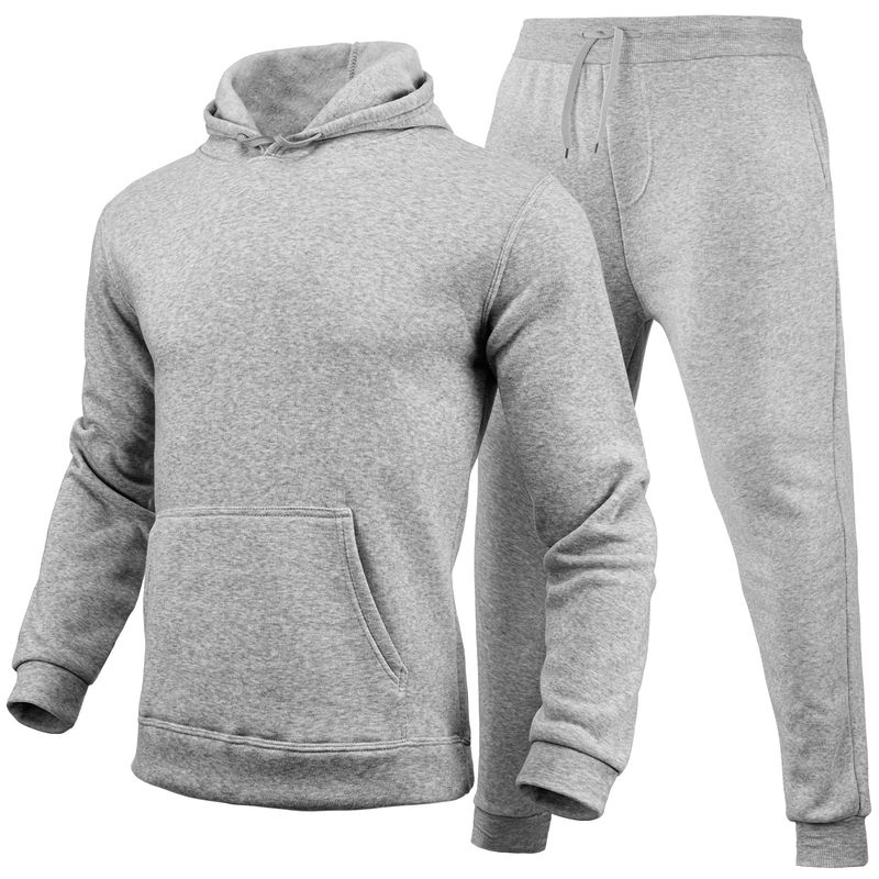 Herreklær fritidsblank ensfarget dress fleece løse genserbukser todelt sett_voghion.com