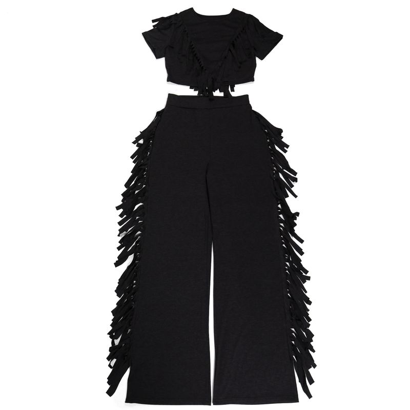 Vêtements pour femmes, ensemble deux pièces confortable et décontracté à pompons élastiques_voghion.com