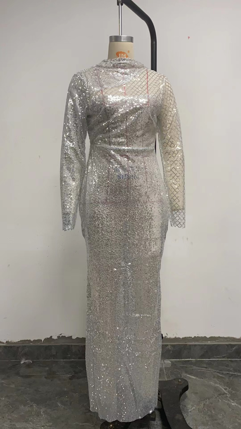 Rochie de damă fără bretele, cu guler rotund, temperament subțire, în formă de S, cu paiete, pentru femei_voghion.com