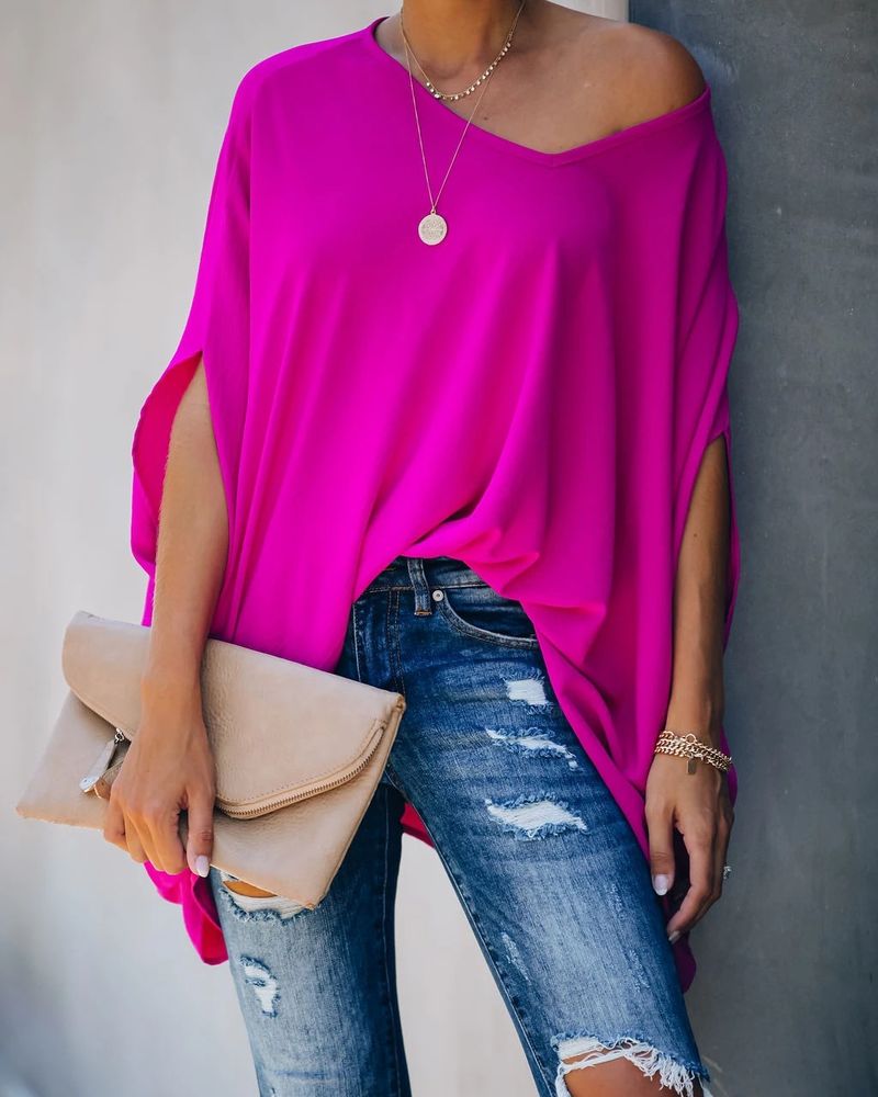 Abbigliamento Donna Home T-shirt Top multicolore con scollo a V in stile festivo_voghion.com