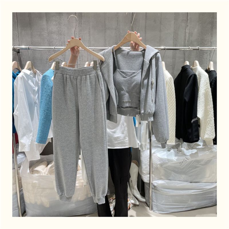 Leisure Sports Suit For Women Autumn 2024 Version New Long Sleeved Hooded Jacket, Stylish Vest Three Piece Set_voghion.com