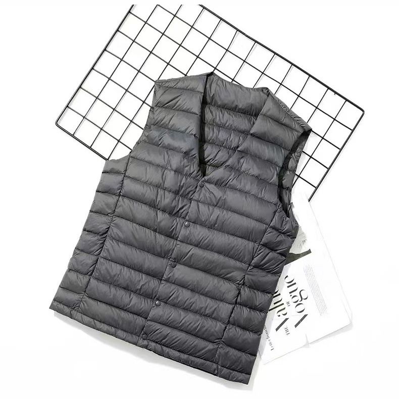 Nuovo gilet in piuma d'anatra bianca autunno e inverno da uomo leggero con scollo a V, gilet termico senza colletto da uomo_voghion.com