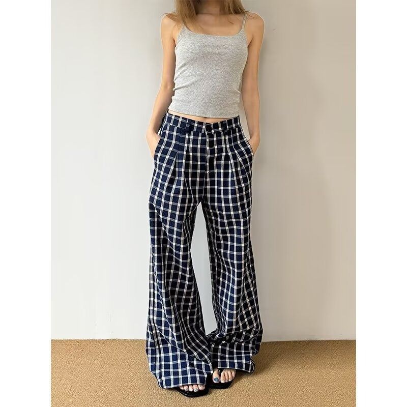 Pantaloni lunghi larghi casual primaverili e autunnali in stile americano, con polsini semielastici, in schiuma scozzese_voghion.com