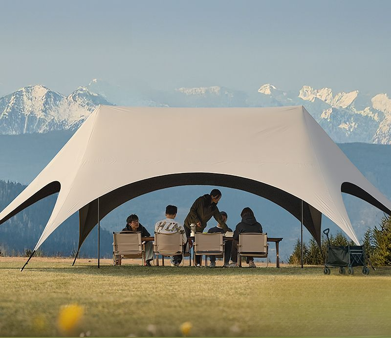 Quick Black Vinyl Tarp Hexagonal Outdoor Table And Chairs Camping Rainproof Equipment Butterfly Shape Sunshade Tent_voghion.com