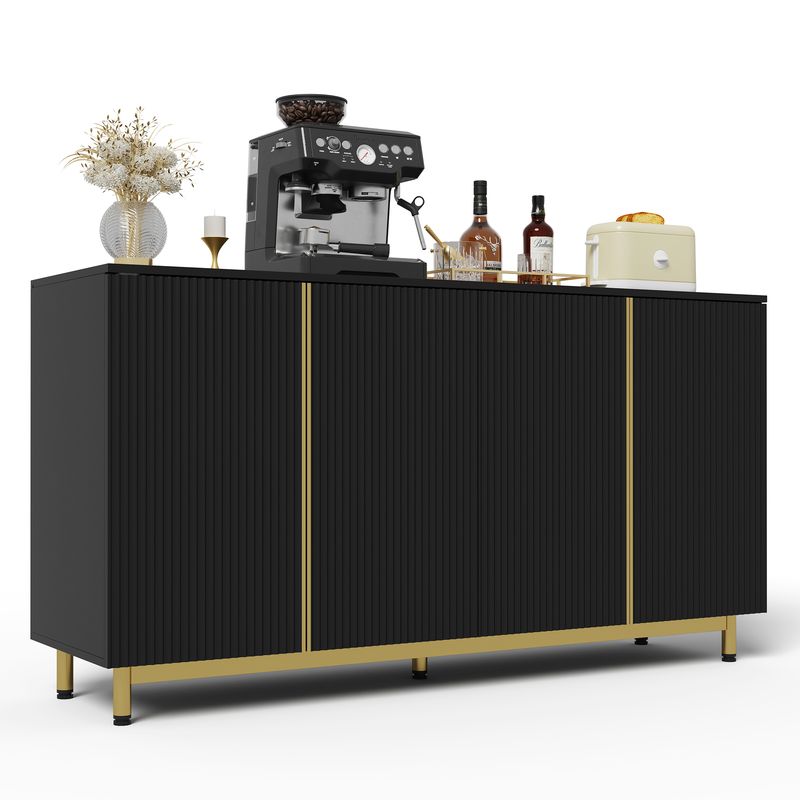 Credenza Schwarz 150cm Mit Wellenförmigen Türen, Verstellbaren Füßen Für Esszimmer_voghion.com