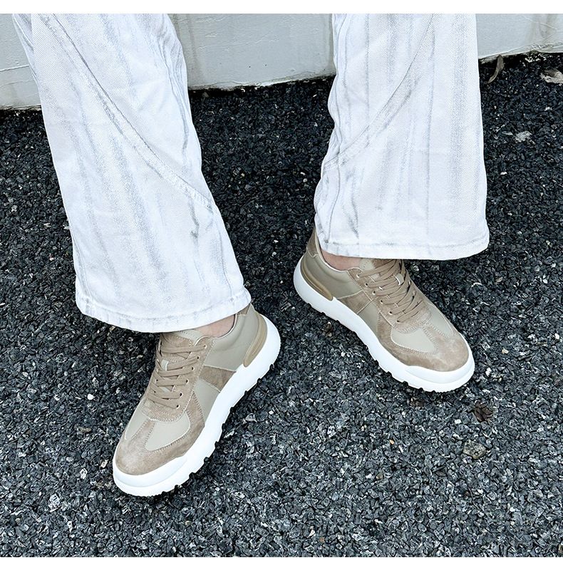 Height-increasing Shoes Men's Casual Board Shoes Little White Shoes Breathable Lace-up Round Head Sports Casual Men's Shoes_voghion.com