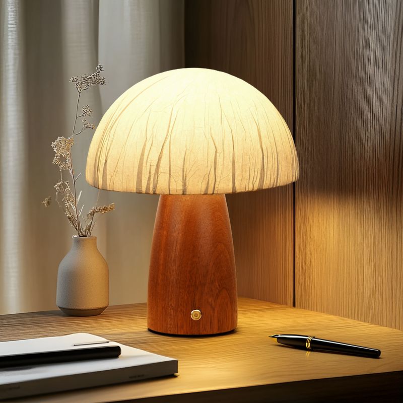 Lámpara de ambiente de madera maciza de alta gama con forma de hongo para mesita de noche de dormitorio, nueva lámpara de lujo para restaurante 2025._voghion.com