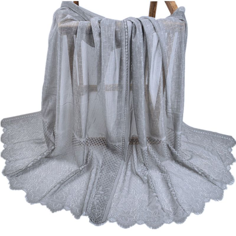 Foulard musulmano Sciarpa con bordo in pizzo cavo e fiori Sciarpa multifunzionale Sciarpa musulmana per le donne_voghion.com