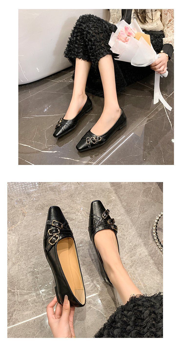 Loafer mit quadratischer Zehenpartie für Damen – flache Slipper mit Gürtelschnallen-Design (elegant und bequem, perfekt fürs Büro und die Freizeit)_voghion.com