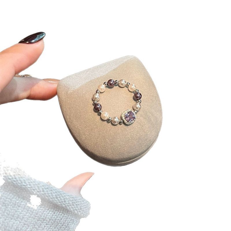 Zircon Pearl Square Elastic French Elegant Fashionable Temperament Index Finger Light Luxury High-end Feel Ring_voghion.com