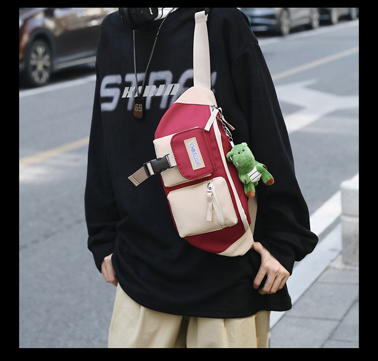 Autumn and winter new men's chest bag, color-blocked fashion student lightweight crossbody bag, Ruiying outdoor sports belt bag_voghion.com