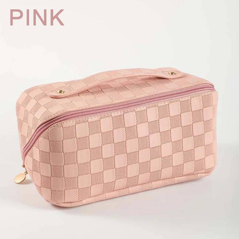 1PC Multifunctional Chequered Cosmetic Bag For Women, Make-up Bag, Luxury Wash Bag, Pillow Bag, Large Capacity Bag_voghion.com