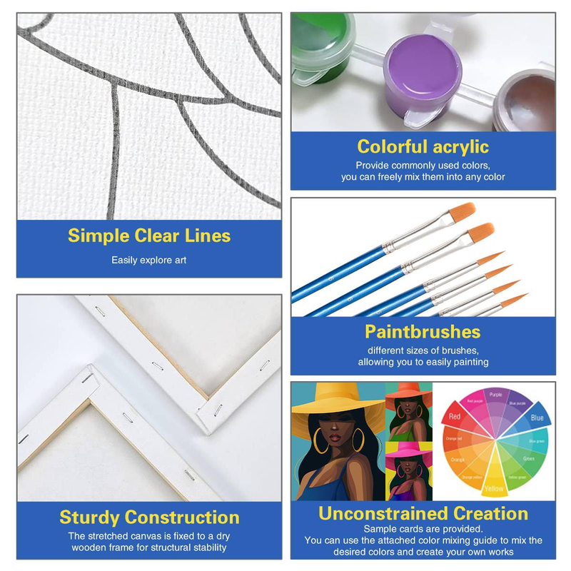 2 stuks met ingelijste canvas schildersets voorgetekende canvas voor volwassenen verf en gespannen canvas heer en dame paar kunstset 20x25cm/8x10inch_voghion.com
