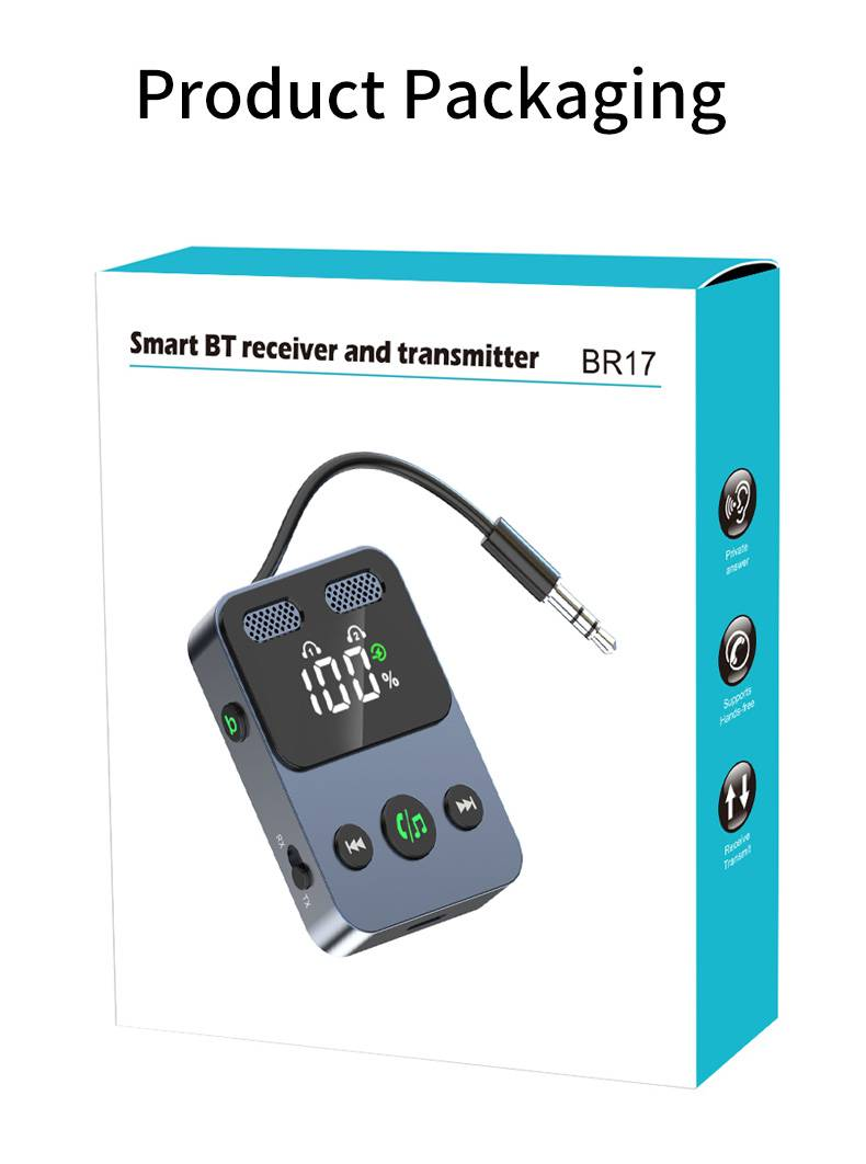Ricevitore Bluetooth 5.3 BR17 - Adattatore doppio microfono per auto, altoparlante, auricolare - Batteria a lunga durata, ricarica rapida, modalità TX,_voghion.com