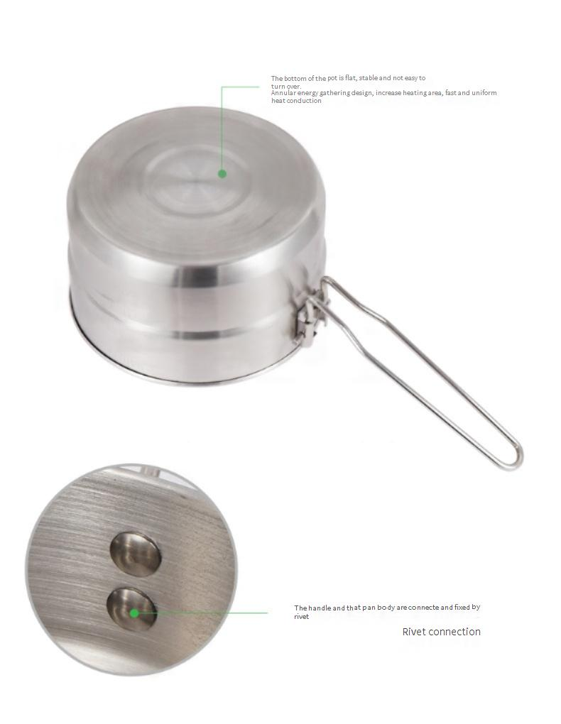 Camping-Kochgeschirr-Set aus Edelstahl 304 – Tragbarer Kochtopf für den Außenbereich mit faltbarem Griff für Picknick und Wandern_voghion.com