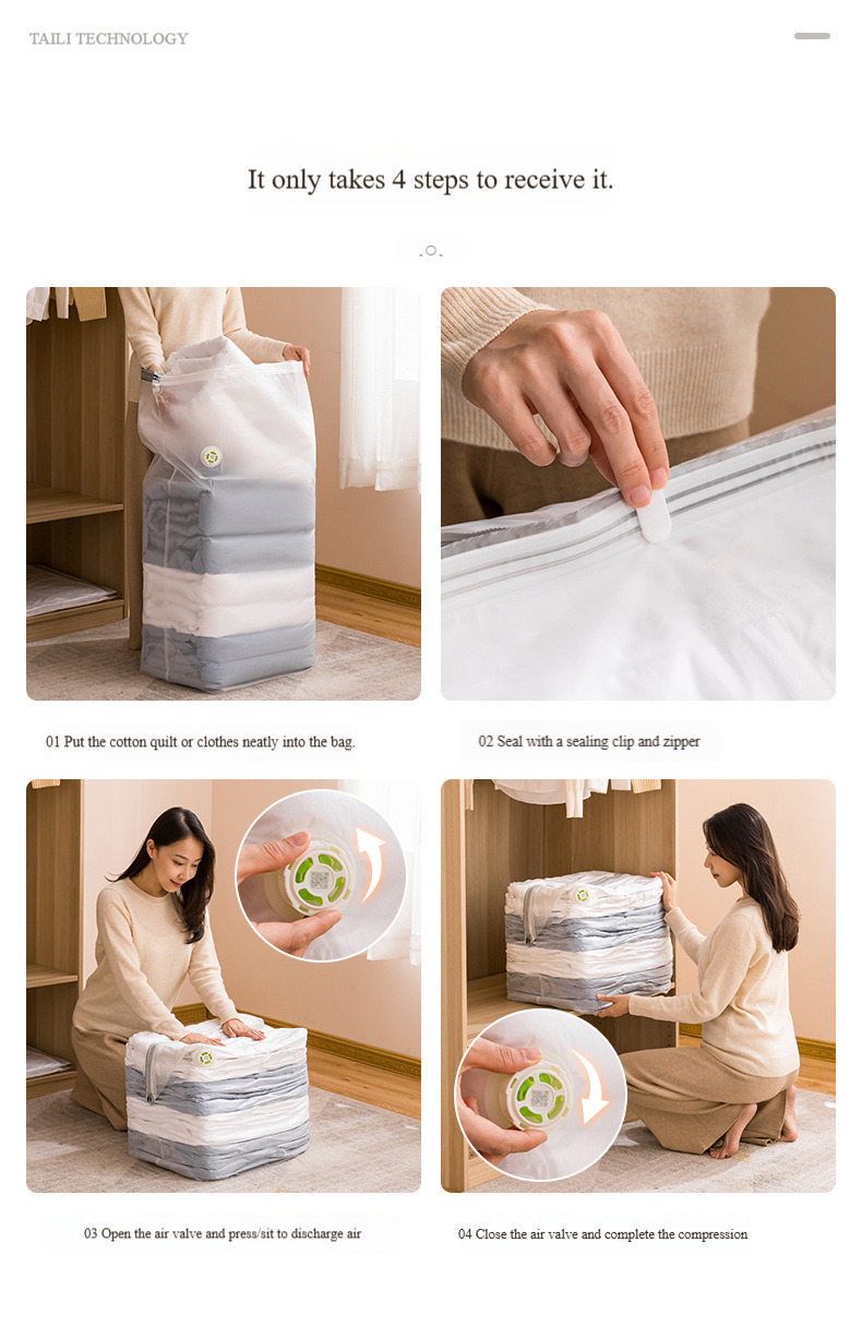 Upgraded Vacuum Storage Bags - No Pump Needed Space Saver For Clothes, Blankets & Seasonal Items, Dustproof & Moisture-Proof_voghion.com
