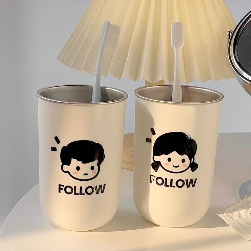 Male And Female Couple's Mouthwash Cup With High Aesthetic Value, Simple Cartoon Toothbrush Cup, Anti Drop Dental Jar, Dental Cup, Toothbrush Cup_voghion.com