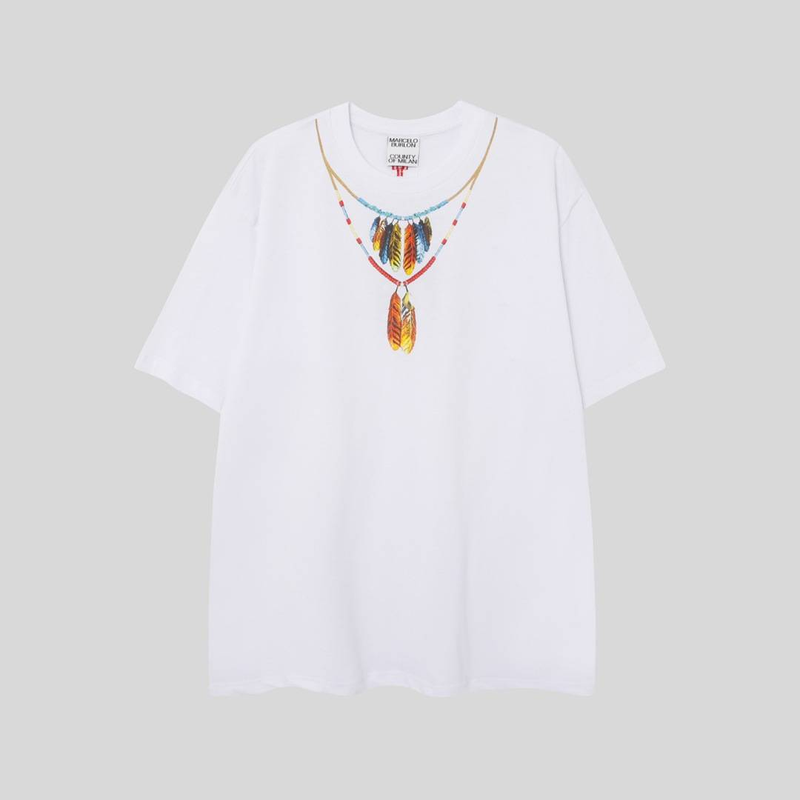 Cross Border Marcelo Marcelo 2025 Europees en Amerikaans trendy merk MB Wings Feather Print T-shirt met korte mouwen voor heren en dames met halve mouwen_voghion.com