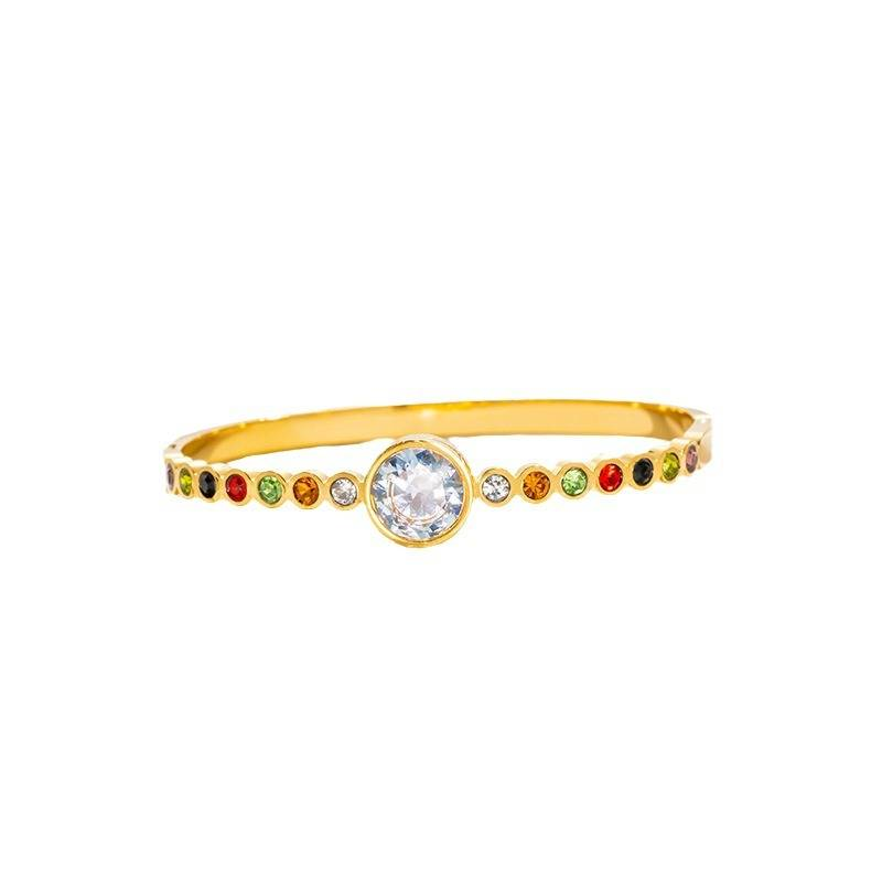 Women's Jewelry Rainbow Zirconia Titanium Steel Bracelet With Secure Clasp, Elegant And Durable Fashion Accessory For Everyday Wear_voghion.com