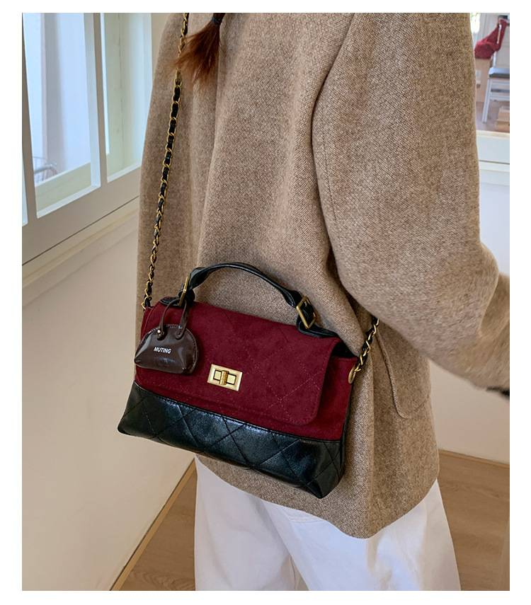 Small Square Bag Fashion Bags Color-blocking Vintage Frosted Popular Diamond Pattern Chain Single-shoulder Messenger Bag With Cross-body Strap._voghion.com