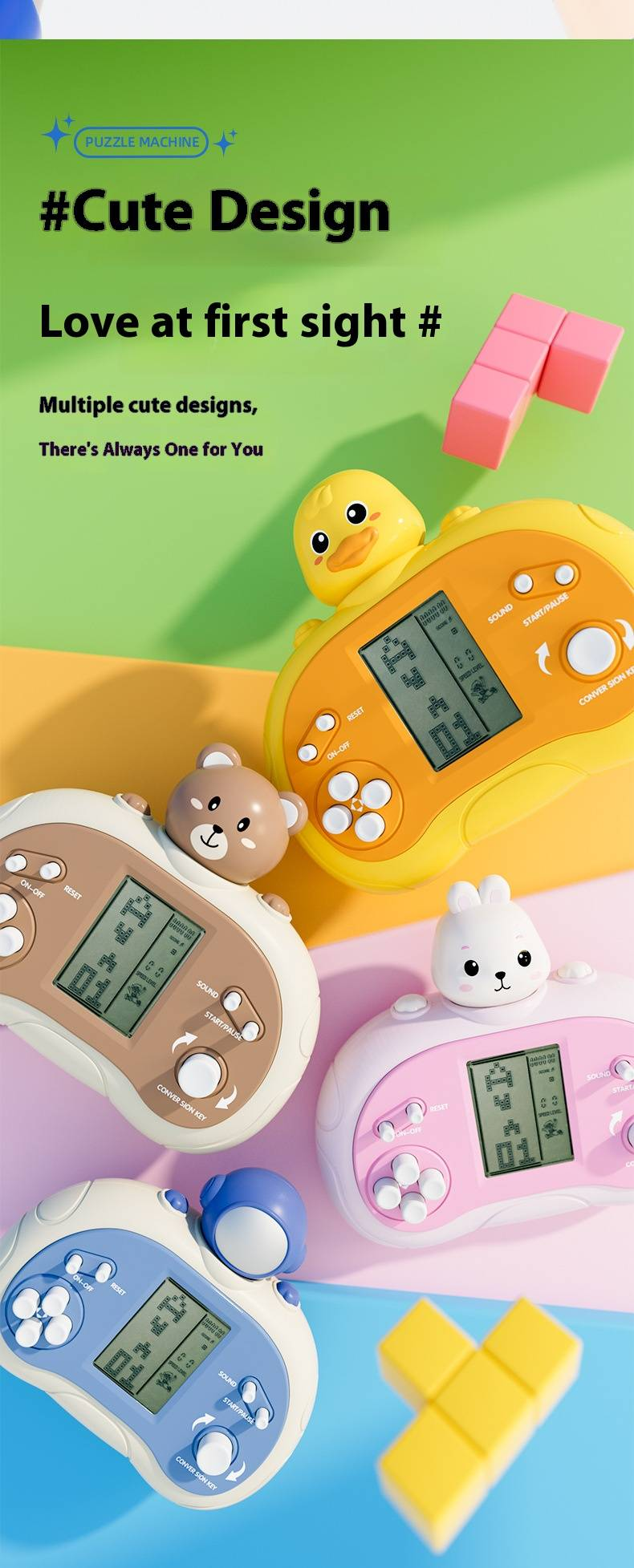 Tetris Handheld Game Console – Classic Block Puzzle Toy For Kids & Adults, Portable Brain Training Game With Rechargeable/Battery Options_voghion.com