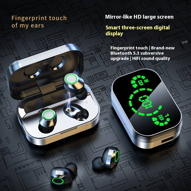 Wireless Bluetooth Earbuds With Mirror Display, 8H Playtime, IPX4 Waterproof, Bluetooth 5.2, Stereo Sound, Lightweight & Comfortable For Workout_voghion.com